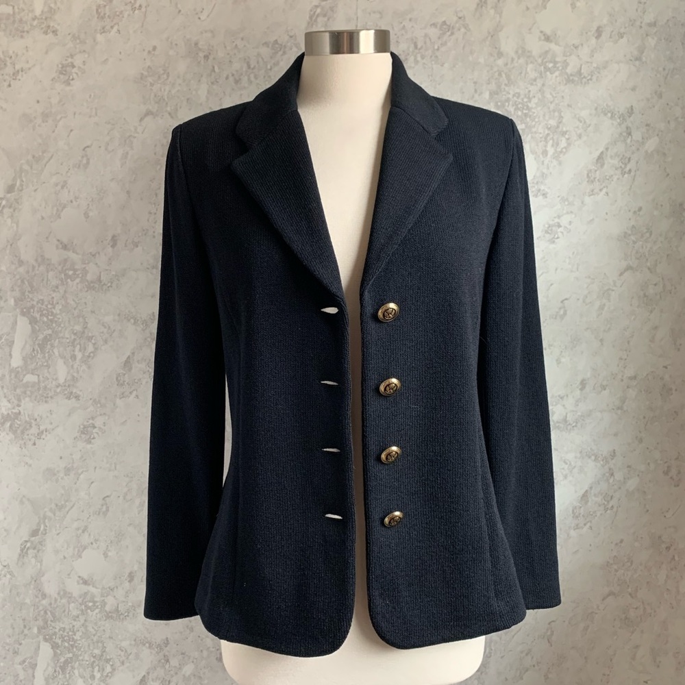St John Santana Knit Black Button Blazer Jacket 10 - Picture 2 of 11